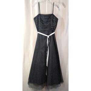 Onyx Nite Size 8 A-line Full Circle Midi 50s Dress Black White Polka Dot Prom